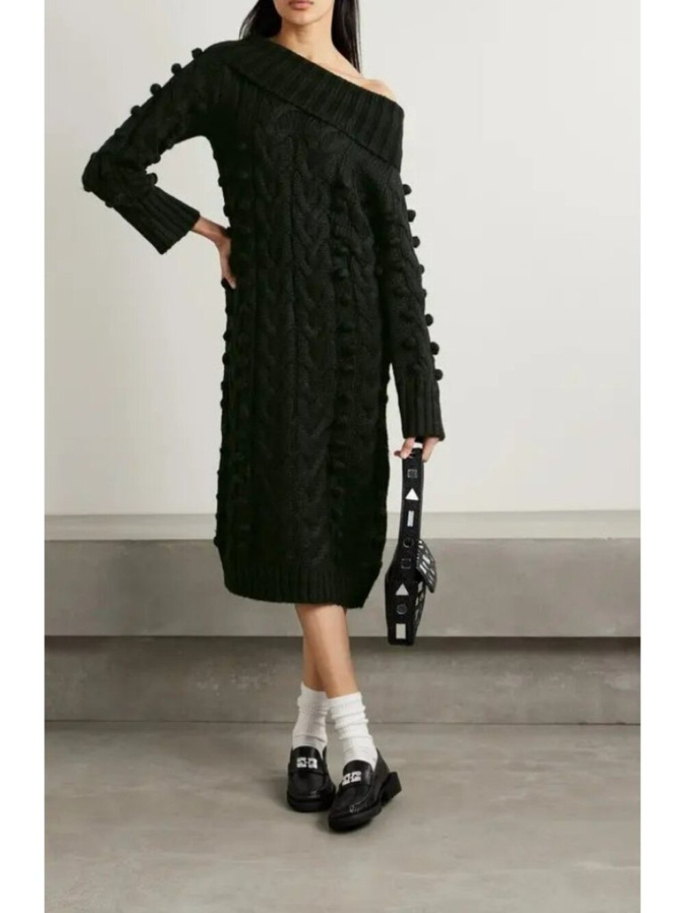 Farm Rio Black Braided Midi Sweaterdress Cowl Neck, Size XL, NWT $335